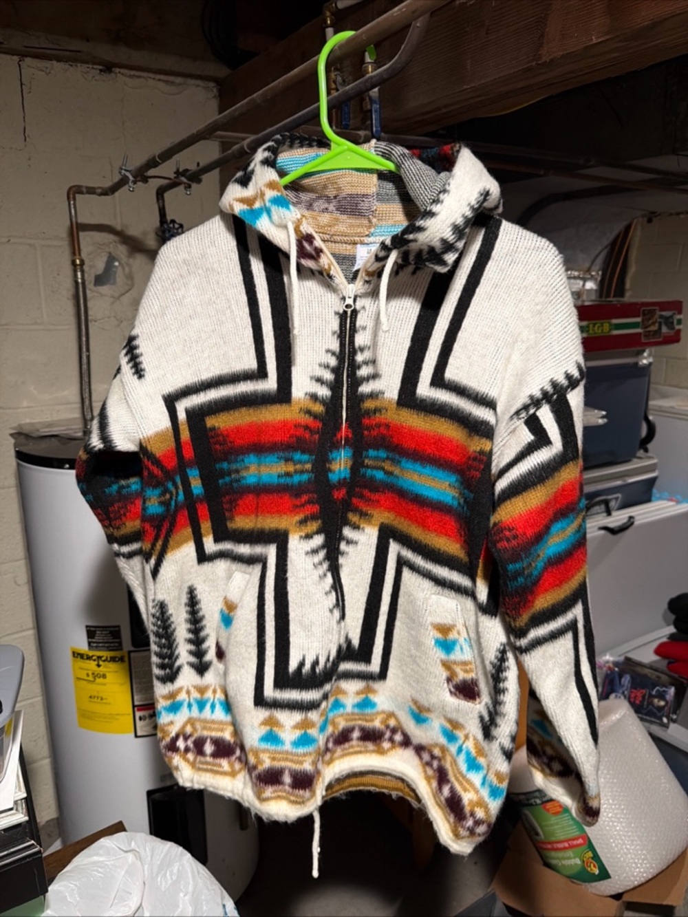 ARTESANIAS TUNTAQUIMBA Wool Hood Sweater Jacket Large Native Aztec Full Zip MED
